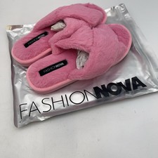 Fashion Nova Slippers Womens Pink Faux Fur Plush Slide House Cozy Size 8.5