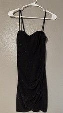 Windsor Black Glitter Ruched Strappy Mini Bodycon Dress S Chiffon Sleeveless