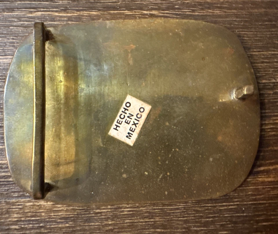 Hebilla de cinturón de latón madreperla abulón vintage onda pájaro sol hecho en México Foto 2 de 4