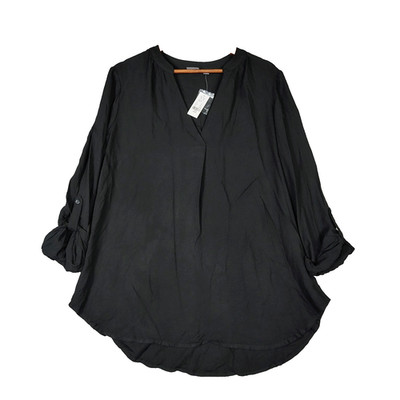 Soho New York & Company Jeans Top Womens Large Black Roll-Tab Sleeve Popover NWT