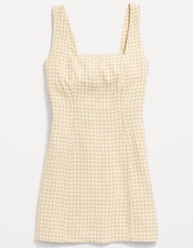 Old Navy Square-Neck Linen-Blend Mini Dress Yellow Gingham Large Tall