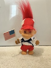 Vintage Russ American Flag Troll Doll Patriotic USA Flag Red Hair Troll July 4