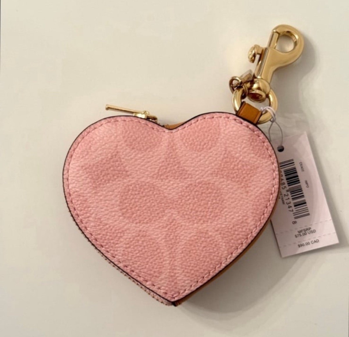 アクセサリー COACH Heart Signature Pink Charm NWT Coach POWDER PINK Heart Bag Charm In Signature Canvas CEA22