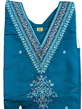 Kurta Kurti Top Tunic Teal Sequin Embroidery V-Neck Silk Party Festive Wear XL