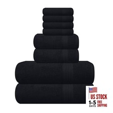 Ultra Soft 8-Piece Towel Set - 100% Pure Ringspun 8 Piece Towel Set Black