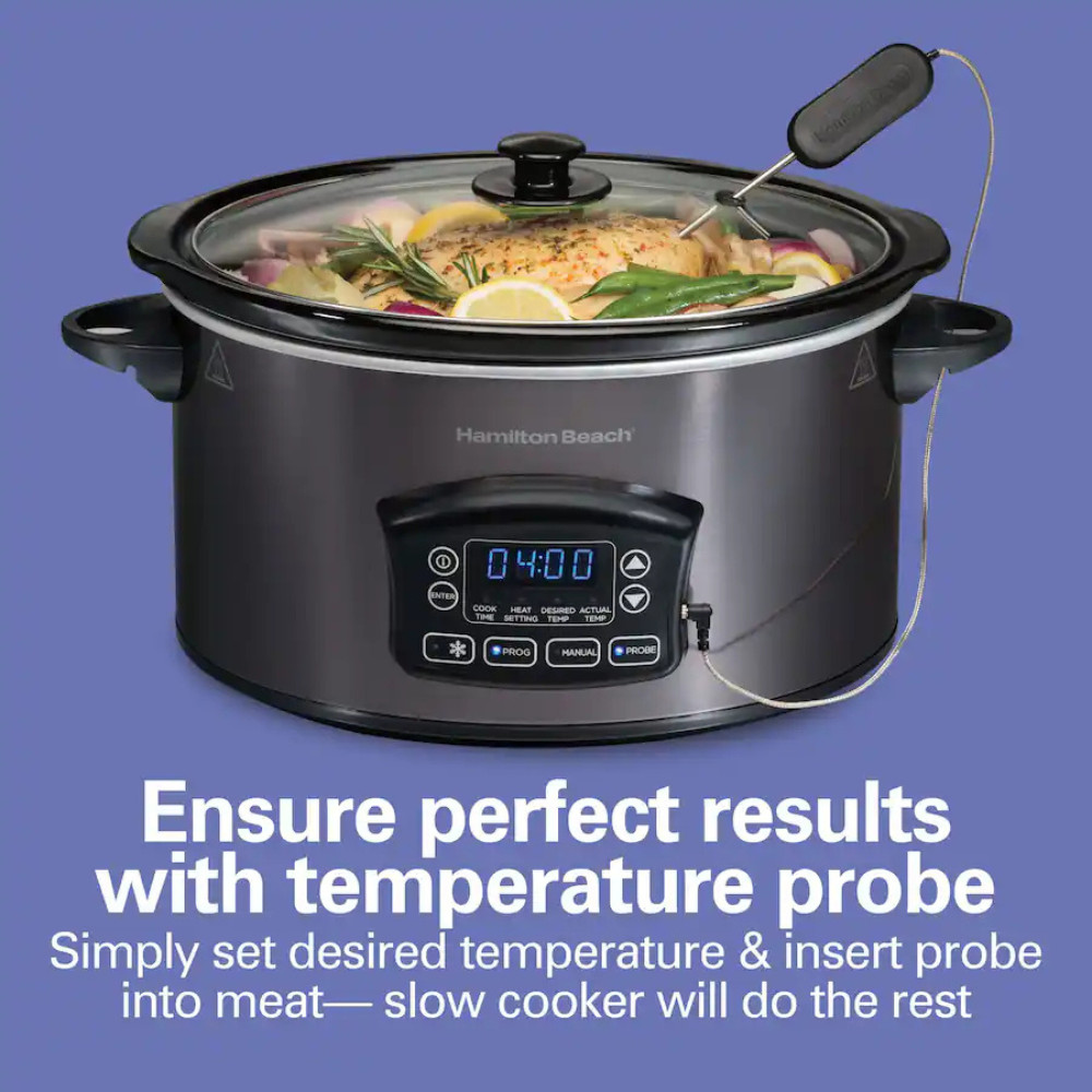 Hamilton Beach Programmable 6QT Slow Cooker with Probe Defrost - Stainless Steel