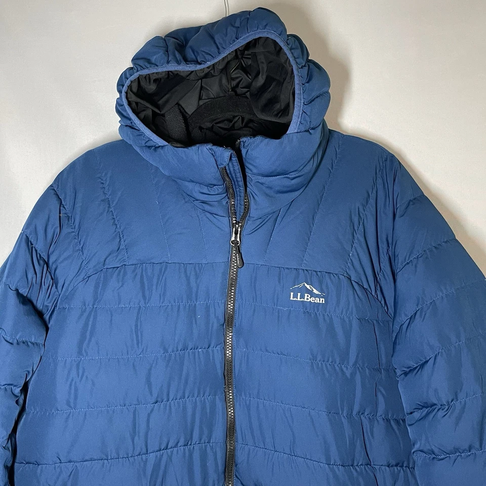 LL Bean Jacket Men XL Blue 650 Down Downtek Full Zip Pocket Hood Puffer Quilted - Image 2 of 4
