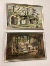 Pair Of Louis Moullin France 1872 Watercolors Cave Dwelliings?