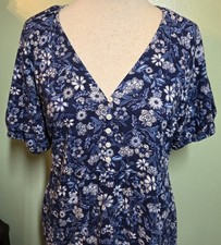 Old Navy Dress Womens S Blue Maxi Ditsy Floral Puff Sleeve Ruffle Cottage Boho
