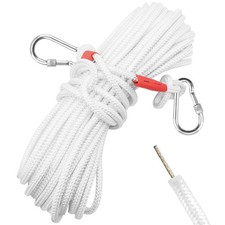 5/16" x 66 ft Wire Center Flagpole Rope, White Braided Polyester Flagpole Hal...