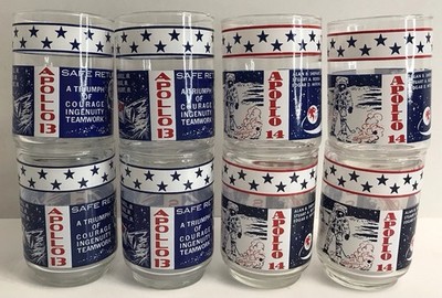 VINTAGE NASA SPACE MISSION APOLLO 13 & 14 LIBBEY GLASSES - SET OF 8