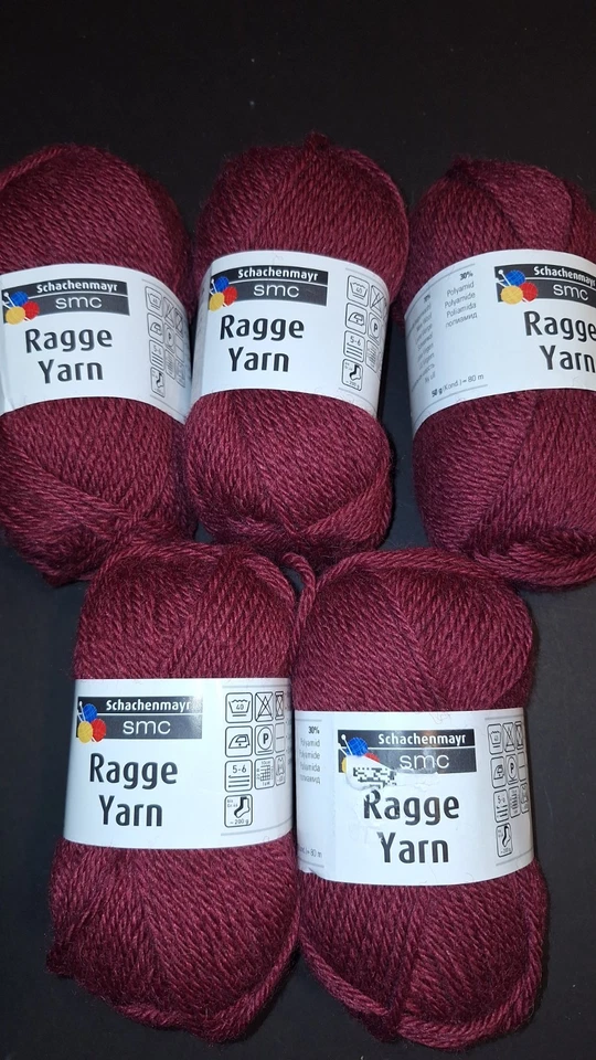 Six 50 gr Skeins Schachenmayr Ragge Yarn 70% wool in Burgundy - Image 2 of 4