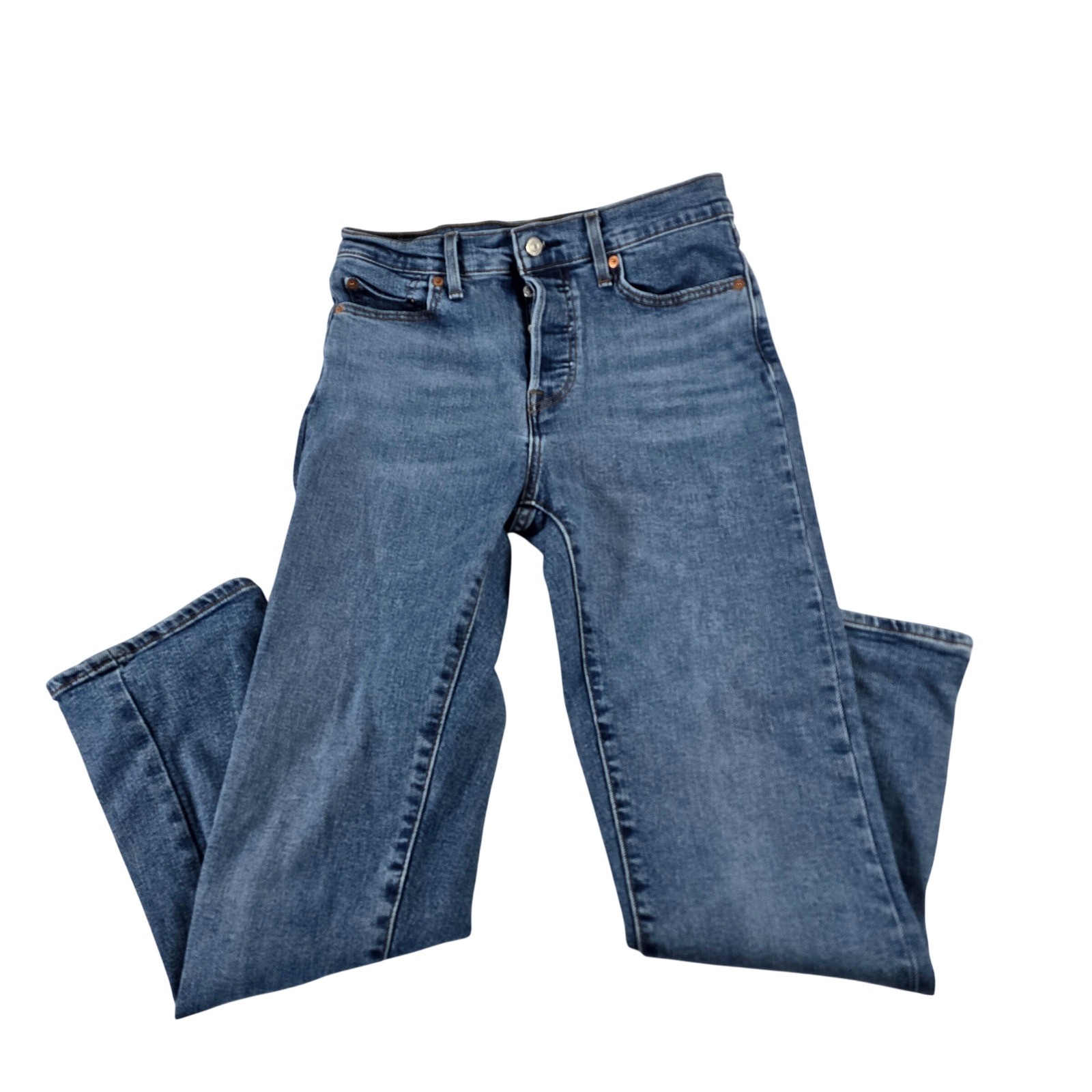Levis Wedgie Straight Jeans Womens 28 Medium Wash Blue High Rise Button Fly