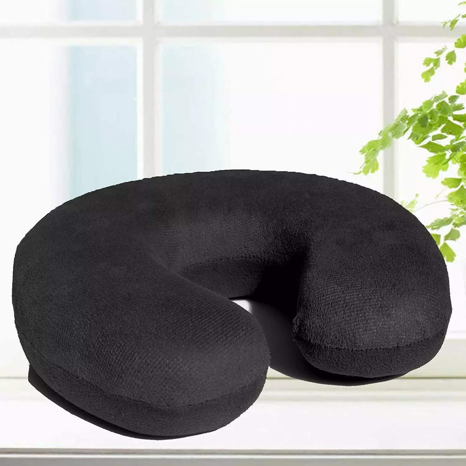 Memory Foam U-Shaped Travel Pillow for Head Neck Back Support Black