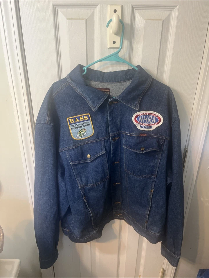 CHAQUETA VAQUERA RARA VINTAGE PARA HOMBRE TALLA XL OLD SCHOOL RUSTLER AZUL Y 9 PARCHES Foto 4 de 4