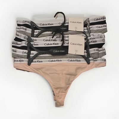 Calvin Klein 3-Pack Thong Panties Cotton L Black Gray Beige QP3267X-001