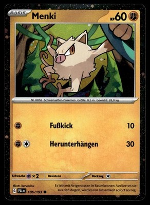 Menki (Cosmo Holo) 106/193 Common Paldea Evolved NM Pokemon Karte Deutsch