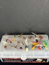 Vintage 21  Vintage Mini Fly Fishing Feathered Lure Poppers With Tackle Box