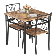 3 Piece Dining Table Set for Kitchen Breakfast Nook with 2 Metal and Wood Chairs