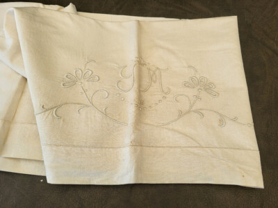 Drap ancien en lin monogrammé YC 180 x312 cm