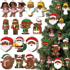 Barydat 45 Pcs Christmas African American Hanging Ornament Black Santa Tree D...
