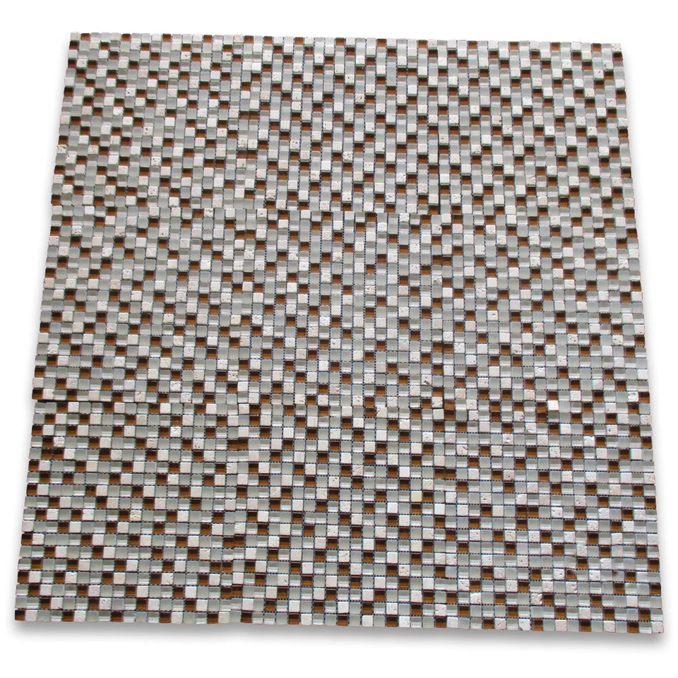 Mosaico de vidro A22003 azulejo branco marrom vidro bege travertino 5/8" backsplashes - Imagem 2 de 4