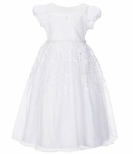 ABITO COMUNIONE NUOVO CON ETICHETTE $90 JUST OTHER ANGEL 7-16 BIG GIRL MANICA AD ALETTA RICAMATO