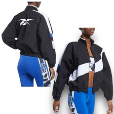 Reebok Jacket WMNS M Black Meet You There Woven Full Zip Logo Lightweight Sporty