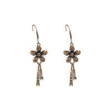 Goldtone Zircon Flowers Dangle Earrings - New