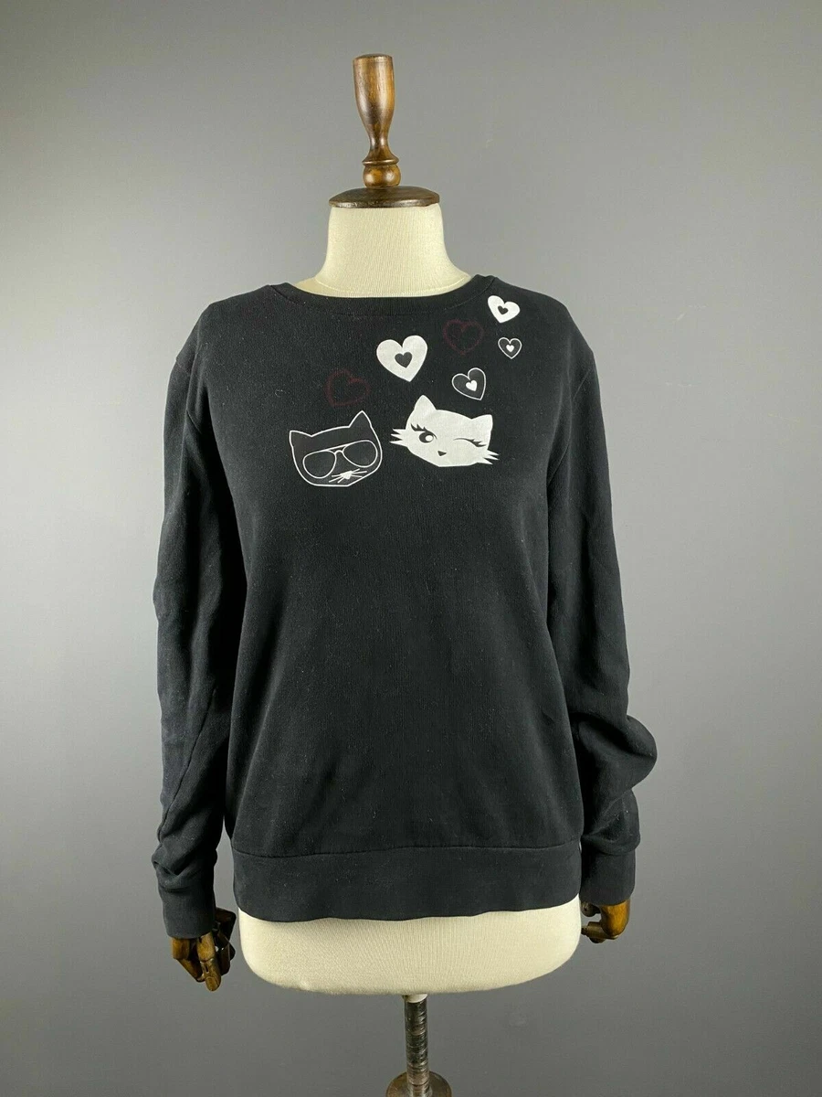 Ladies Karl Lagerfeld Black Cat Sweatshirt Long Sleeve Sweater Size S | eBay