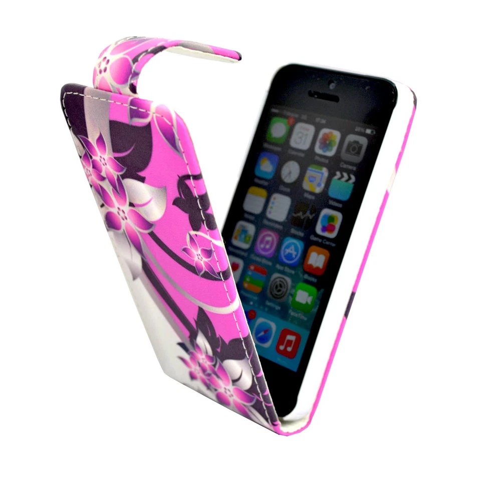 CASE FOR APPLE IPHONE 5C PINK CREAM FLOWER PU LEATHER FLIP POUCH PHONE COVER - Image 2 of 4
