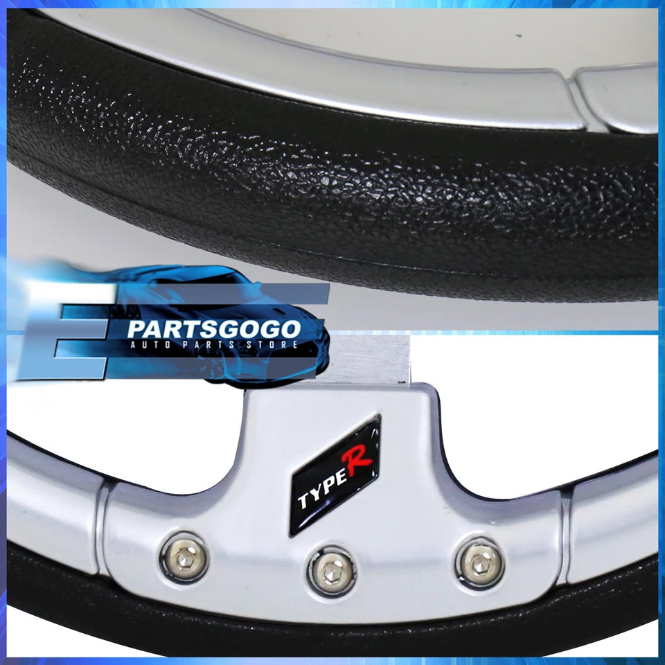 Silver Fusion Style Steering Wheel + Silver Slim Quick Release + Type-R Button Foto 3 de 4