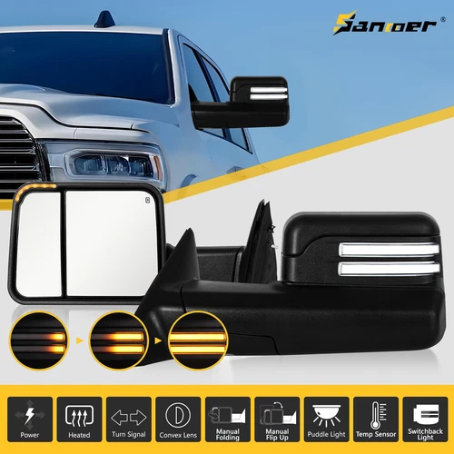 Power Heated Temp Sensor Tow Mirrors for 2009-2018 Dodge Ram 1500 Switchback 