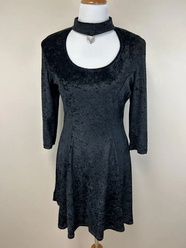 Zanoni By Jalate M Black Crushed Velvet Choker Dress Silver Heart