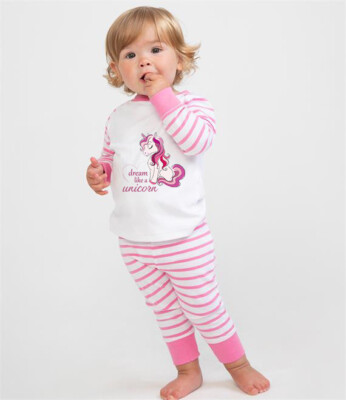 Kinder Mädchen Set rosa Pyjama Traum wie ein Einhorn langärmelige Nachtwäsche Baby
