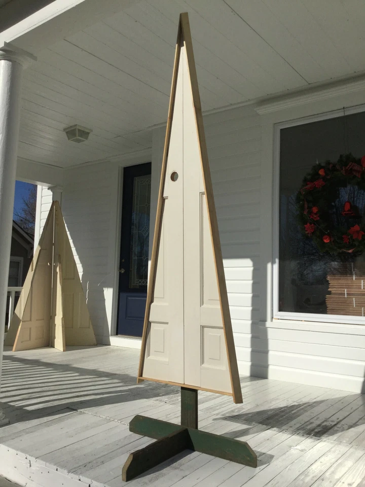 Vintage Wood Door Turned Christmas Tree Unique Decor Patina Wooden 6 Panel - Image 2 of 4