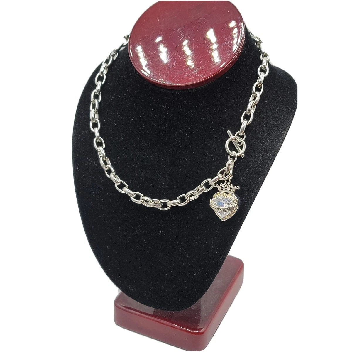 Vtg JUICY COUTURE Choker Necklace Heart with Crown Pendant Chain