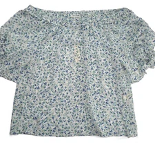 Max Studio Women's Off The Shoulder Blouse Size Small Blue Floral Print Sheer