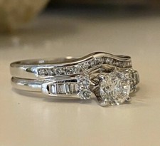Lab-Created Round Cut 2CT Diamond Bridal Ring Bridal Set 14k White Gold Finish