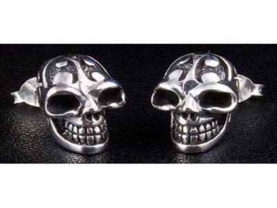 TATTOO SKULL SOLID 925 STERLING SILVER MENS STUDS EARRINGS NEW PUNK EMO BIKER