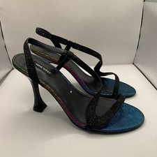Nine West Immal5 Womens Dress Open Toe Pumps black colorful bling size 10M E2