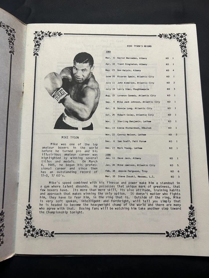 Original 1986 Mike Tyson vs. James Tillis Glens Falls NY Boxing Fight Program - Image 4 of 4
