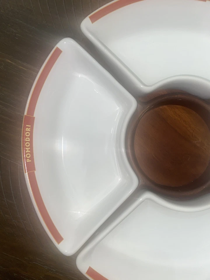 POTTERY BARN Rustica Lazy Susan Wood Base Spins 4 Serving Trays-12in. Dips/Chips - Image 2 of 4