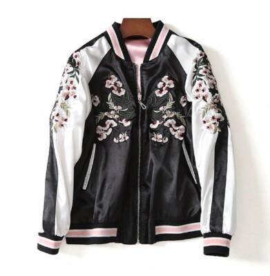 Satin Bomber Embroidered Bomber Jacket Ladies Baseball Coat Satin