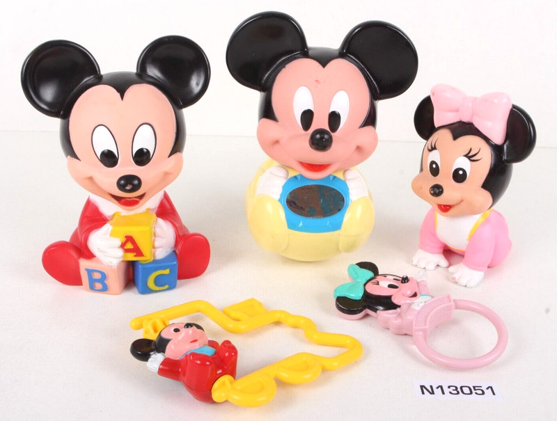 Vintage 1984 1990 Disney Mickey Minnie Mouse Baby Toy Lot Shelcore Playskool ABC