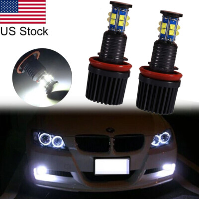 2Pcs H8 White Angel Eyes Halo Ring LED Bulbs For BMW E92 E90 E93 E60 E61 X5 Etc