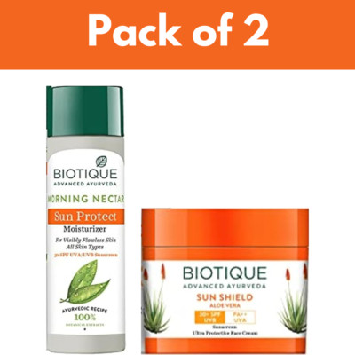 Biotique Sun Shield Aloe vera 30+ SPF  & Morning Nectar Sun Protect Combo Pack