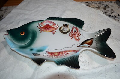 Seafood Party Platter Lefton Fish Sea Creature Crab Lobster Shrimp Clam Boil VTG