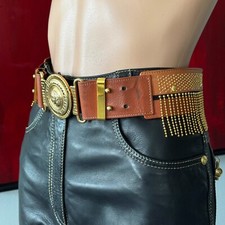 GIANNI VERSACE belt Medusa w/ Gold Chain Fringe size 75 from 1992/93 Bondage