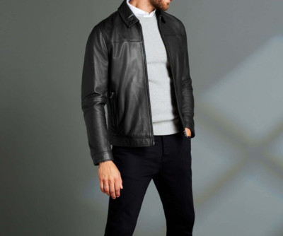 Men's Black Leather Jacket Stylish Biker Coat Casual Zip-Up Outerwear Jacket